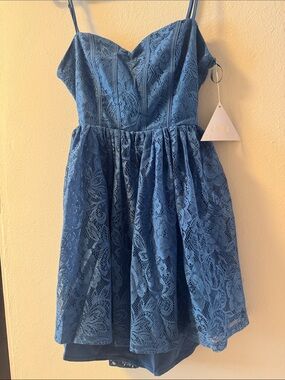 Love Triangle Blue Lace Spaghetti-Strap Mini Dress